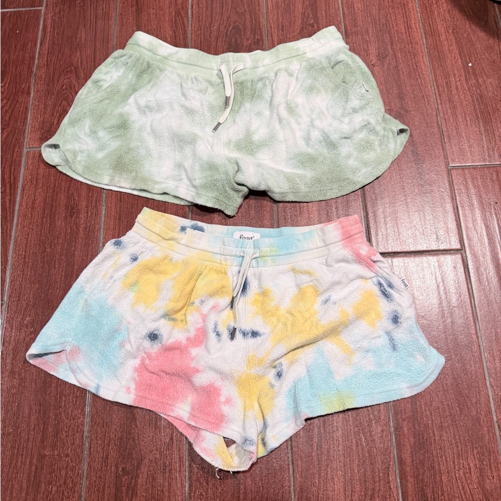 Feat Tie-Dye Terry Cloth Lounge Shorts 2 bundle - Pastel Multi & Sage Tie Dye